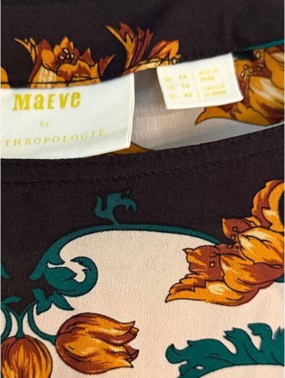 Maeve Women's Navy/Creme and Floral Pattern Long Sleeve Blouse Size 10 - Picture 6 of 7